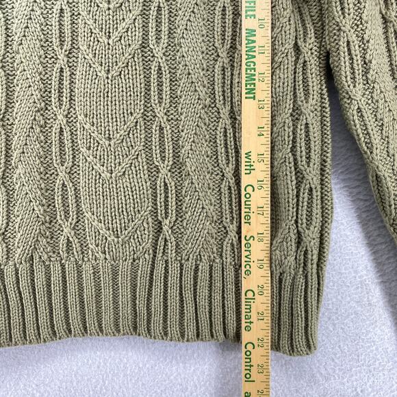 PAUL JAMES Sweater Women S Wool Fisherman Cable Funnel Neck Pullover Green Khaki - Picture 8 of 9